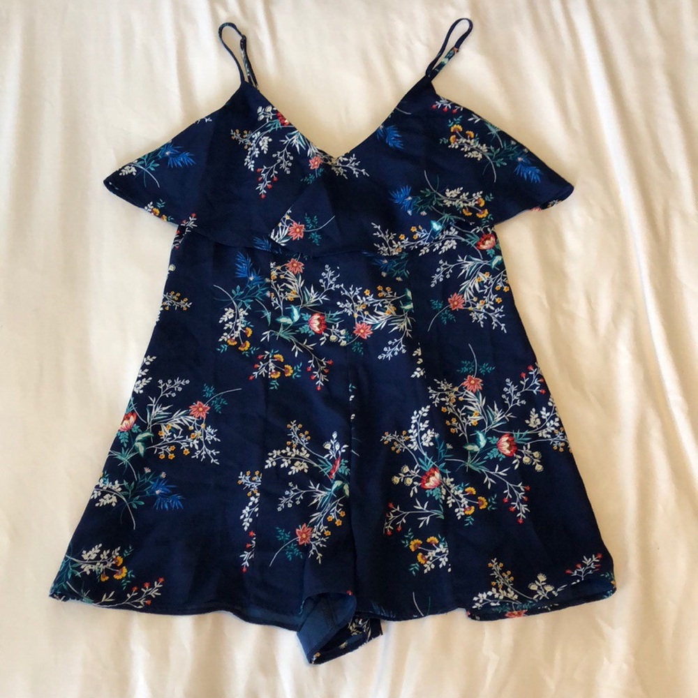 Navy blue floral romper- size small
